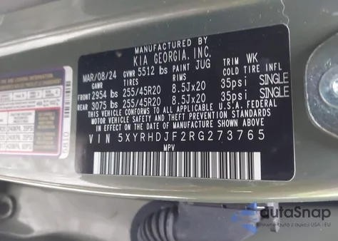 2024 Kia Sorento X-Line Ex z USA, uszkodzony, nr VIN 5XYRHDJF2RG273765